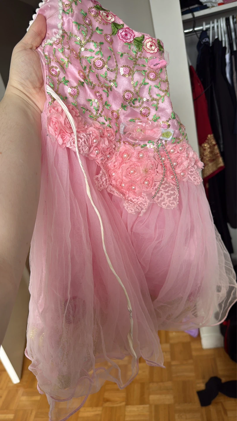 Pink Tulle Dress with Floral Appliqué