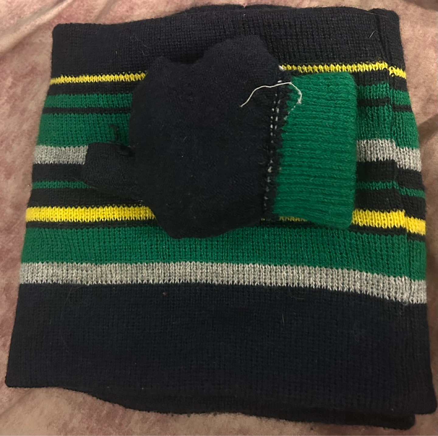 Striped Beanie Mitten and scarf set