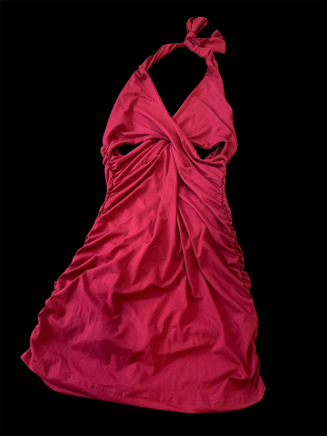 ⚽️ NWOT Burgundy Halter Tie Ruched Dress with cut out size L