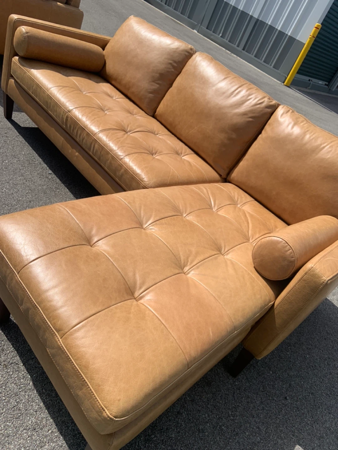 Tan Leather Tufted Sectional Sofa