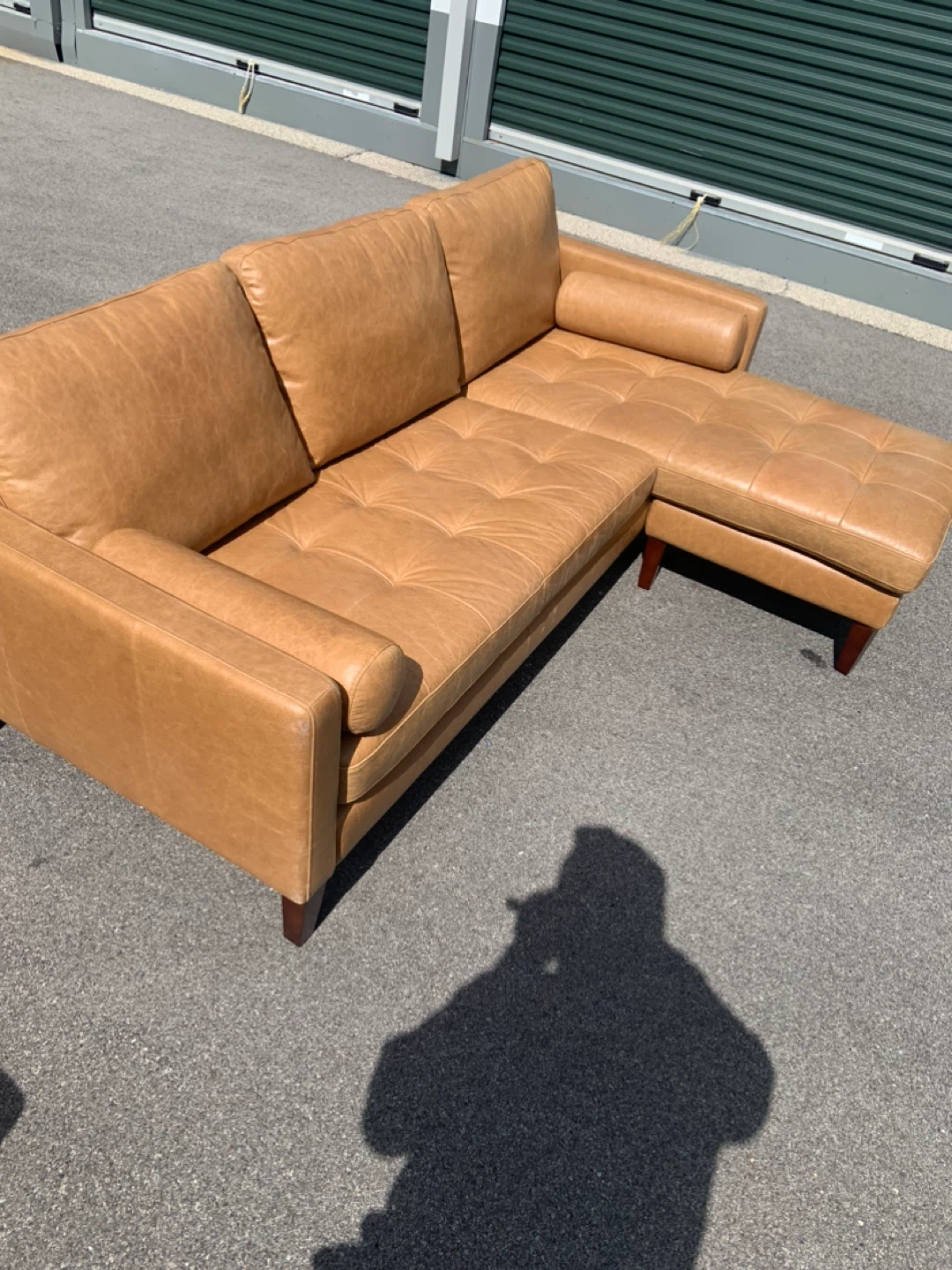 Tan Leather Tufted Sectional Sofa - photo 2