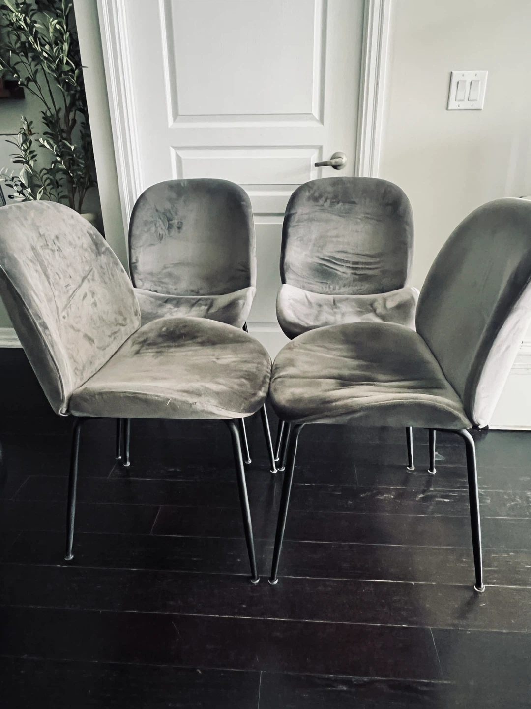 4 Dark Grey Velvet Chairs