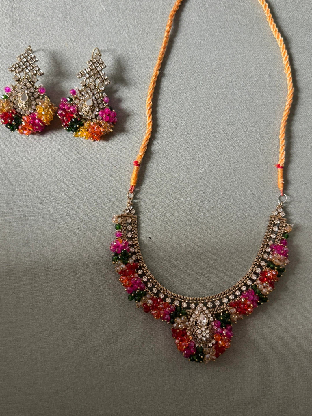 Multi-coloured Beaded Necklace and Earring Set - photo 2
