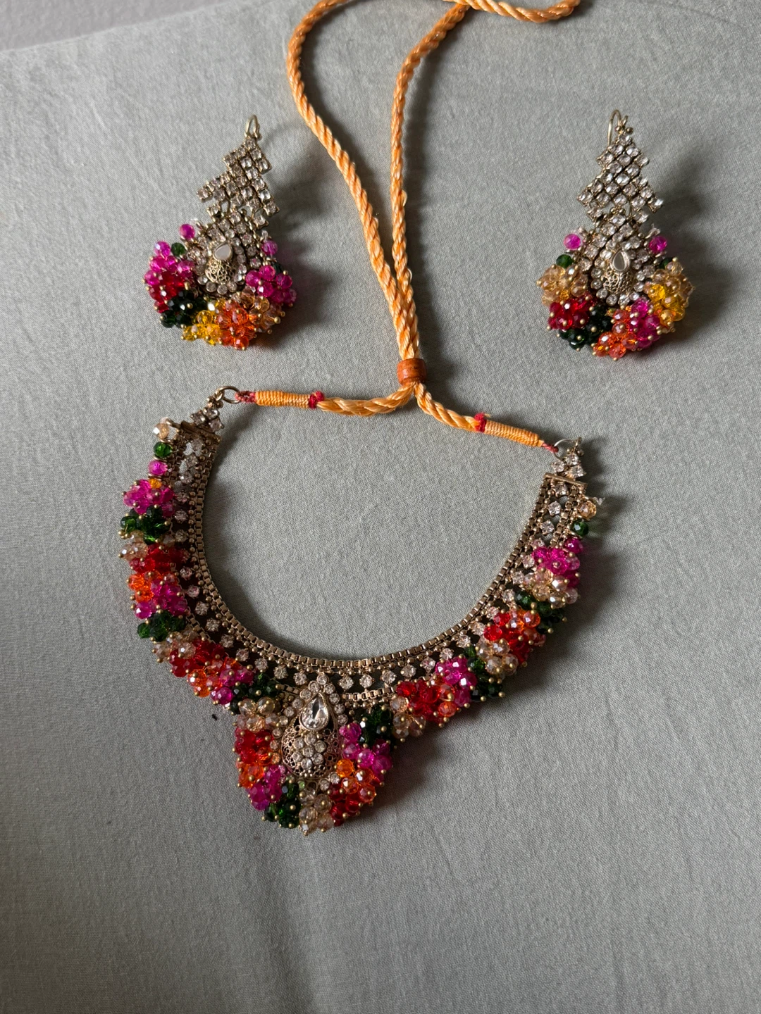 Multi-coloured Beaded Necklace and Earring Set