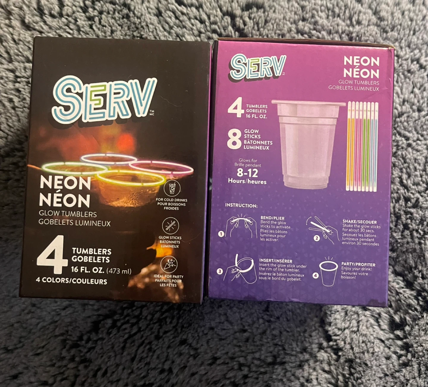 2-SETS- SERV Neon Glow Tumblers with Glow Sticks - 4 Pack