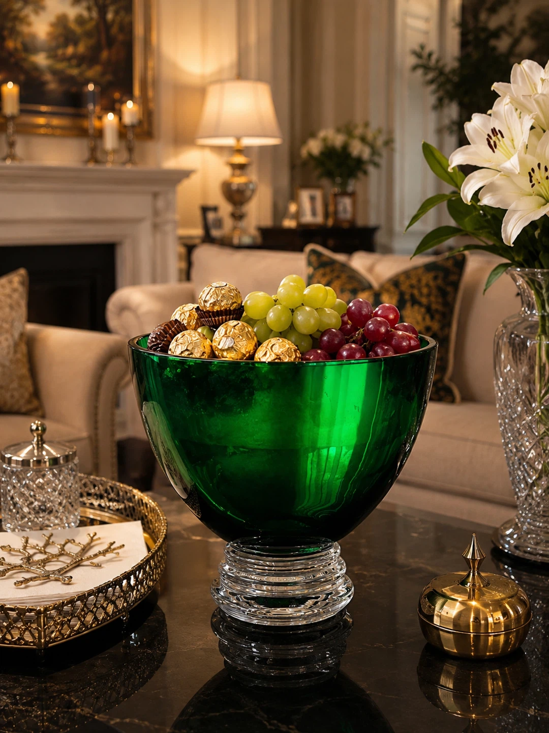 Emerald Green Glass Pedestal Bowl