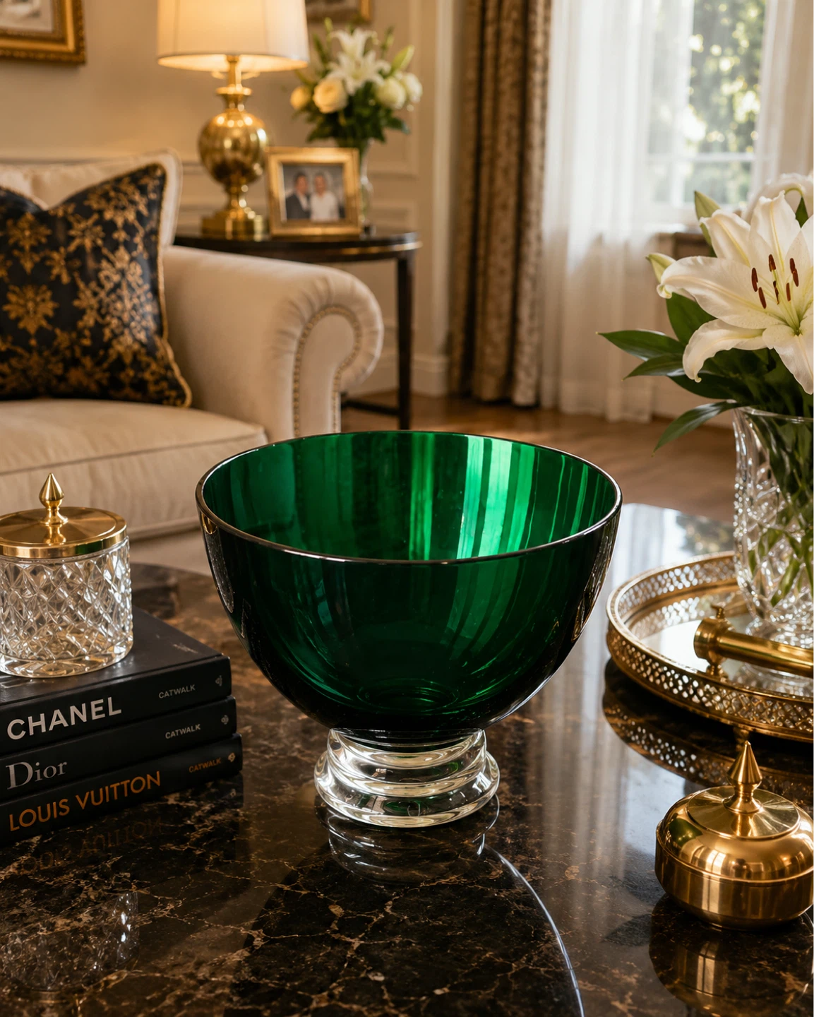 Emerald Green Glass Pedestal Bowl - photo 3