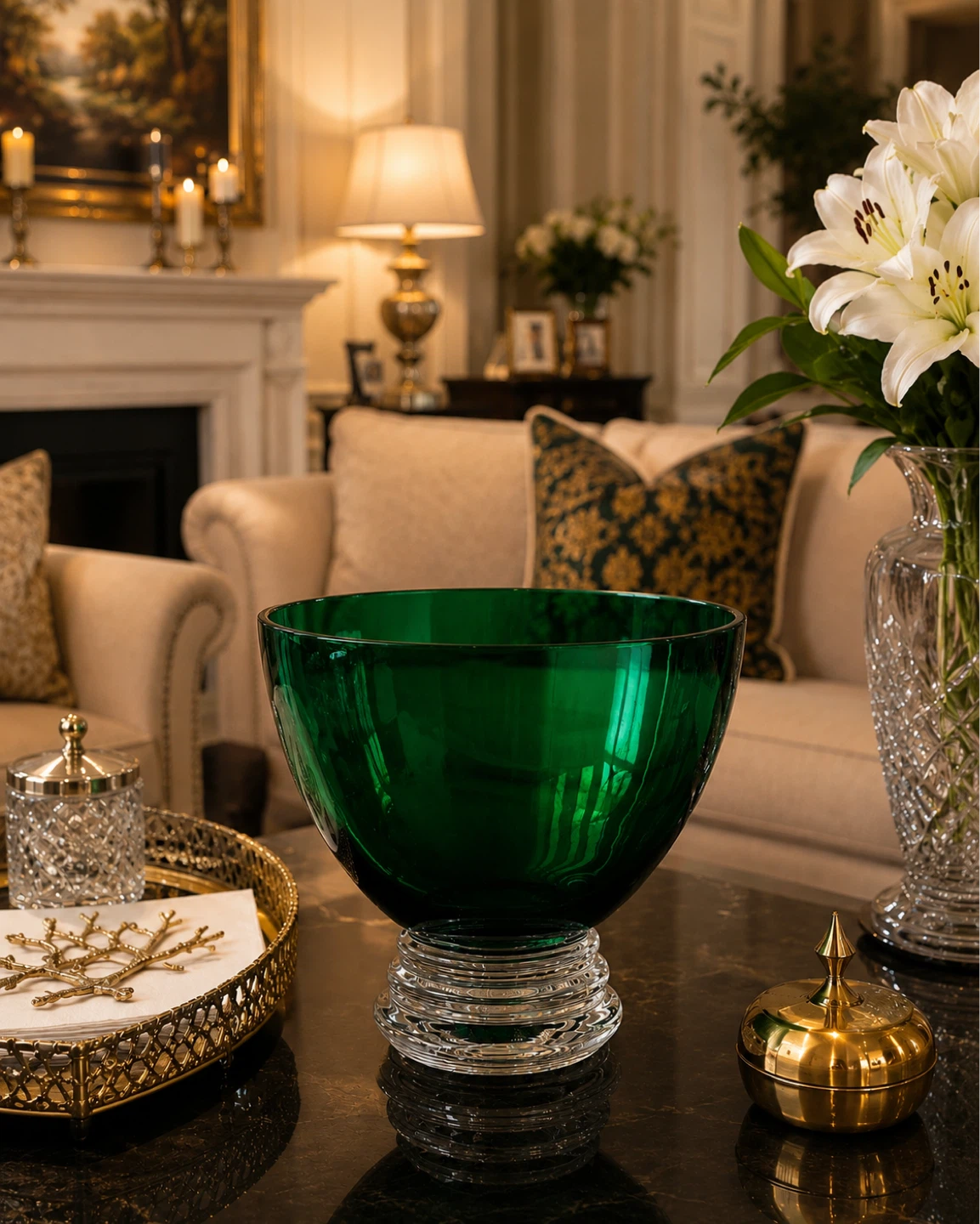 Emerald Green Glass Pedestal Bowl - photo 2