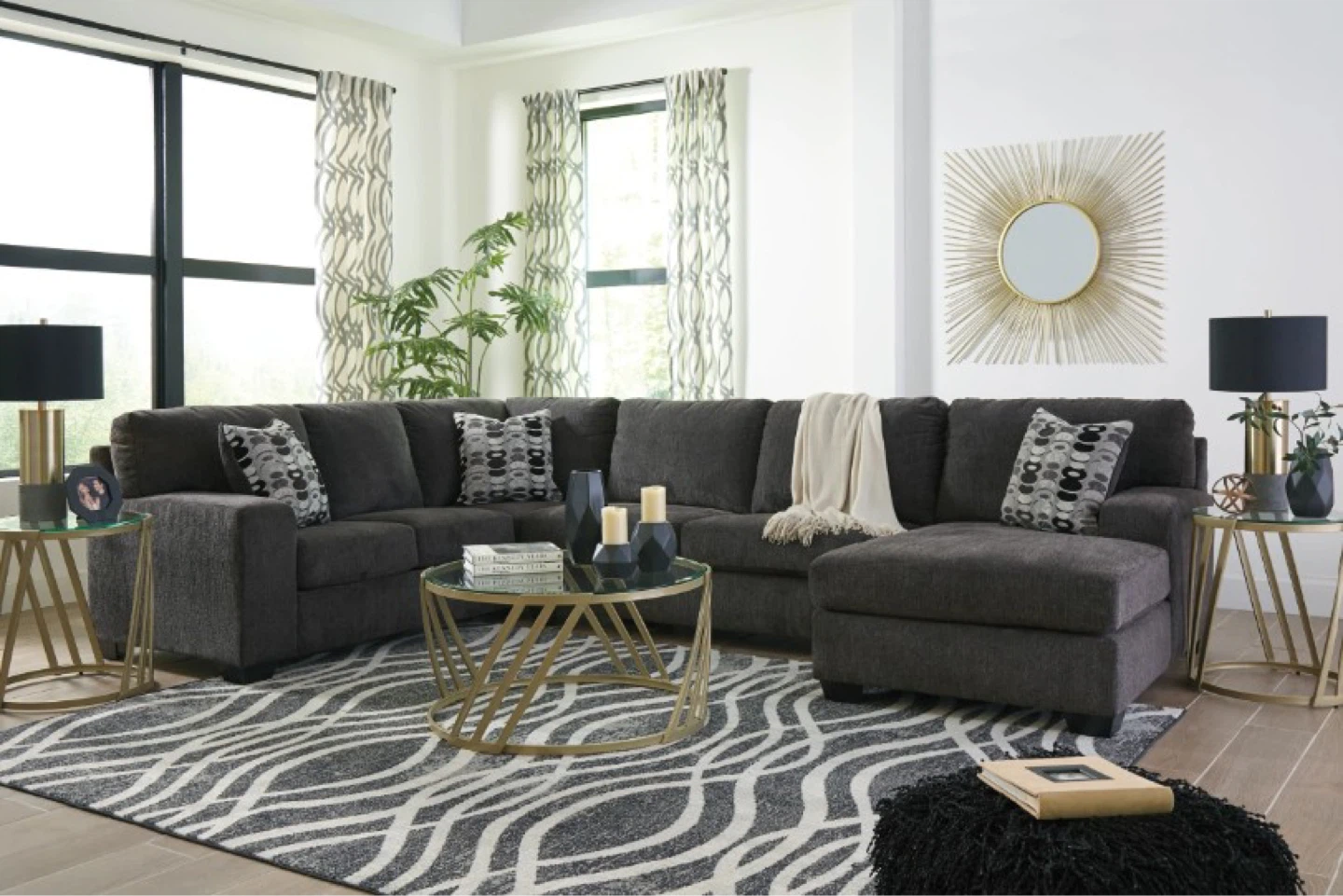4-Piece Charcoal Ballinasloe Sectional with Ottoman