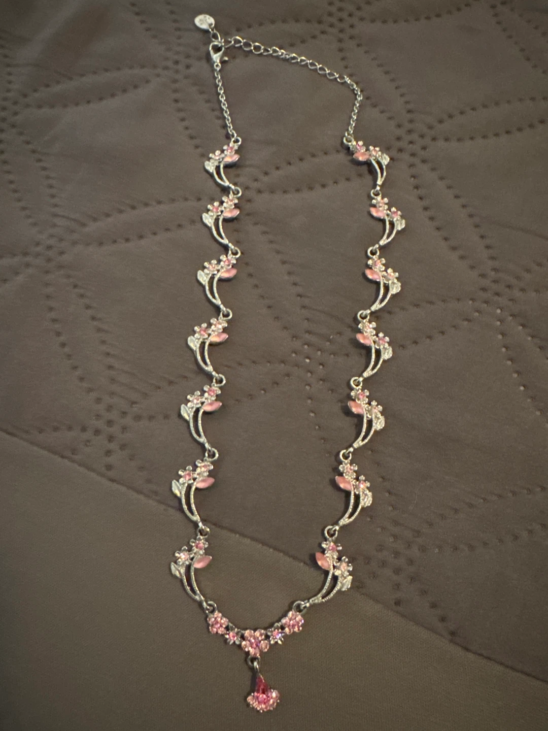Silver-tone Necklace with Pink Flower Charms ⚽ - photo 2