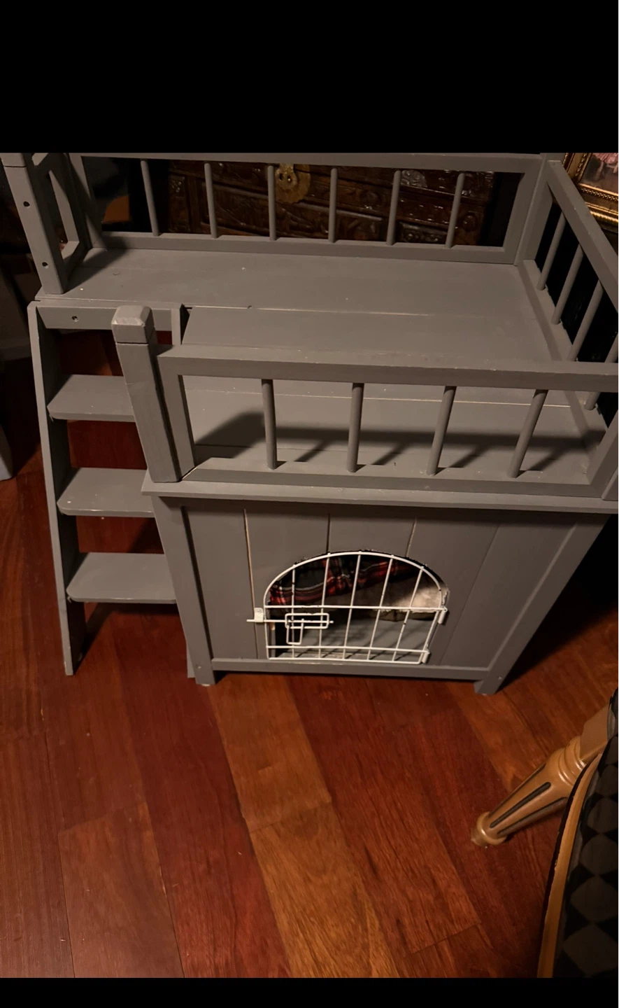 Grey Wooden Pet House with Ladder