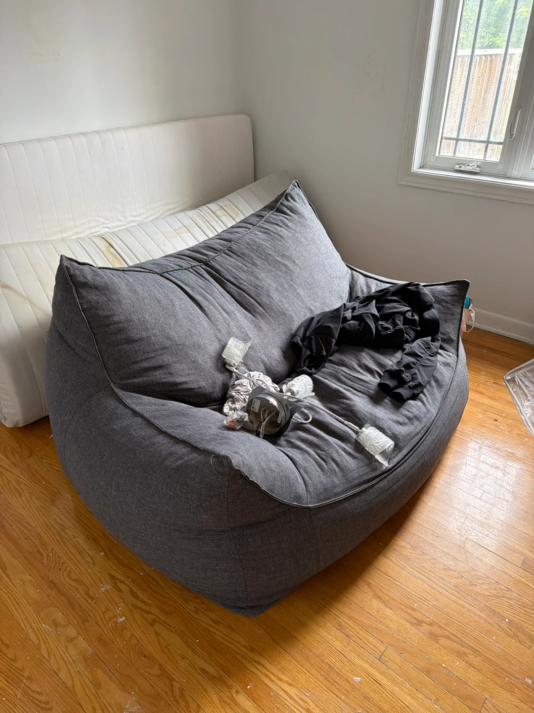 Large Grey Bean Bag Chair Couch