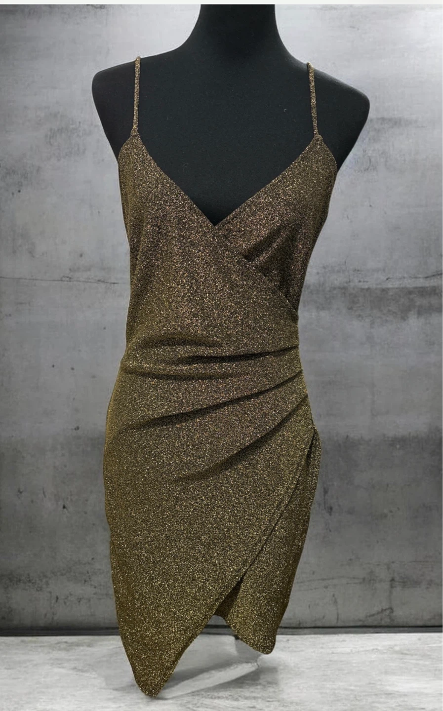 Charlotte Russe Gold Sparkle Wrap Dress Size L
