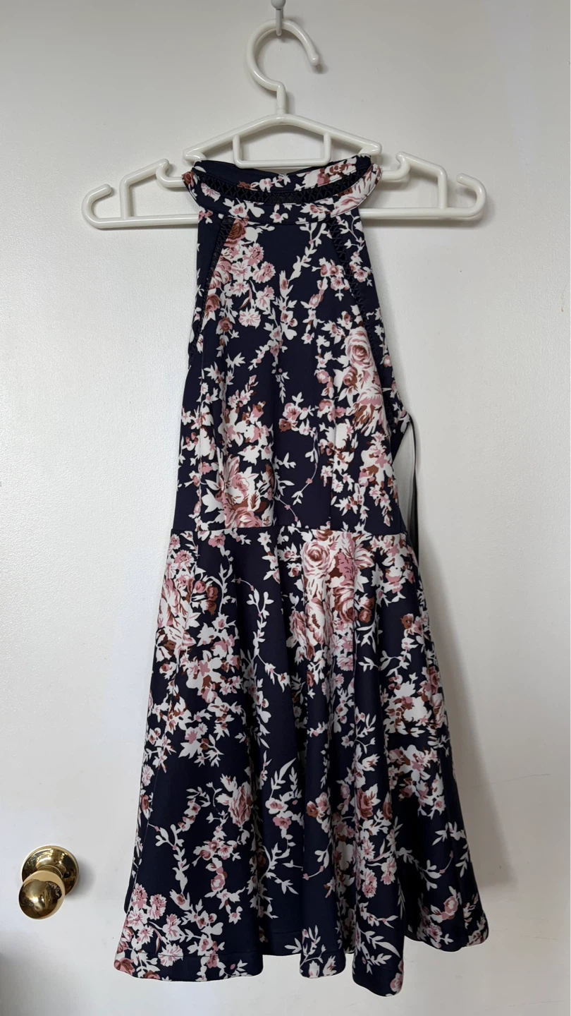 Navy Floral Halter Dress