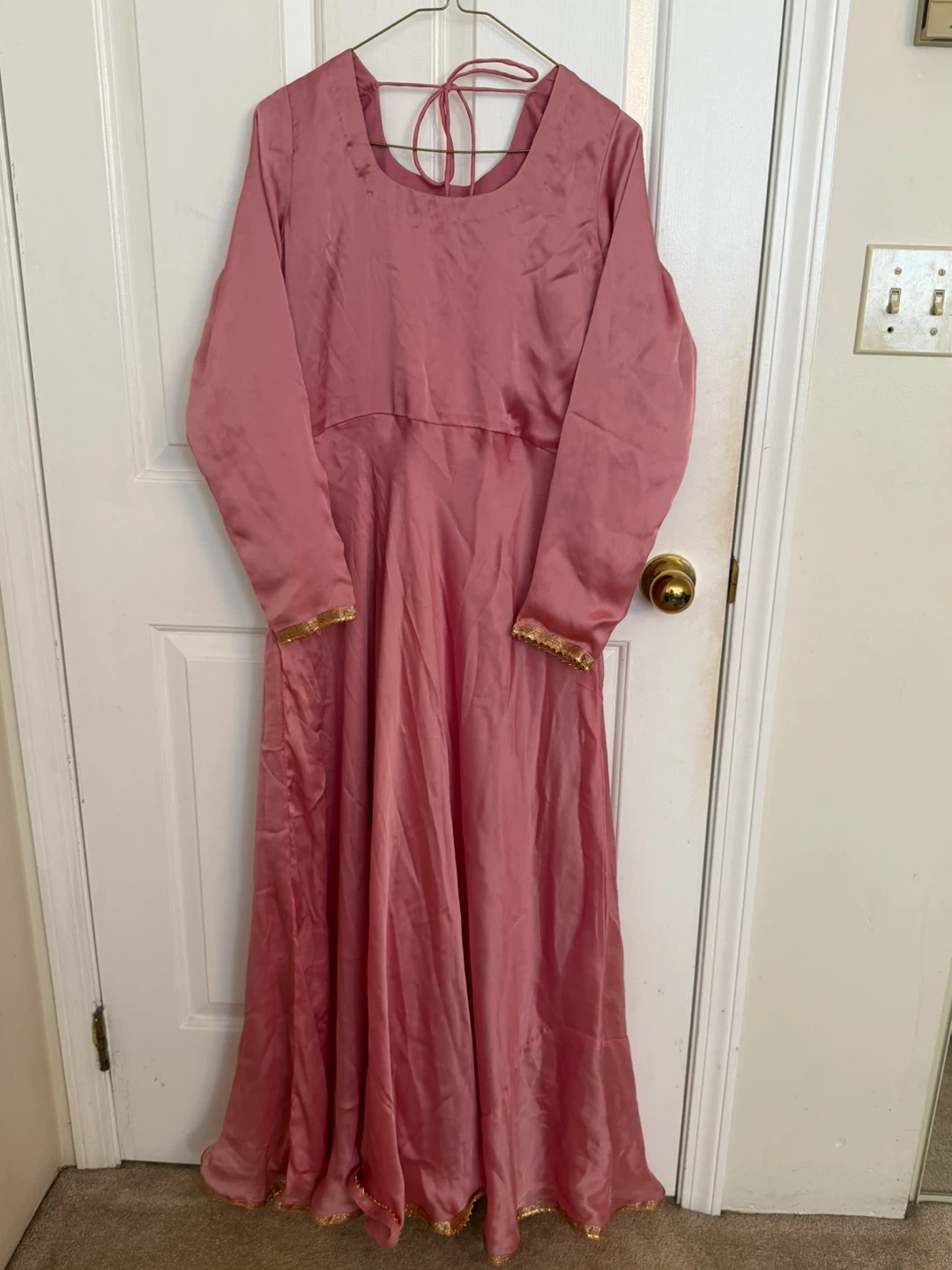 ⚽ Pink Satin Indian gown with Gold Trim