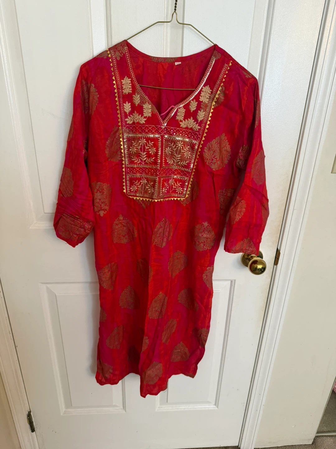 ⚽ Red Kurti with Gold Print