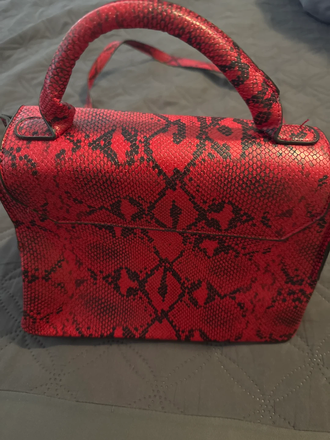 JUSTFAB - Red Snakeskin Print Handbag with Shoulder Strap ⚽ - photo 3
