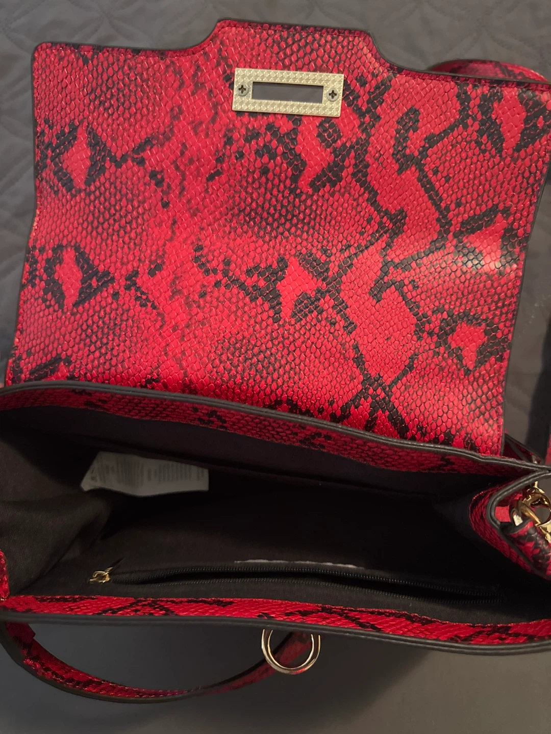 JUSTFAB - Red Snakeskin Print Handbag with Shoulder Strap ⚽ - photo 4