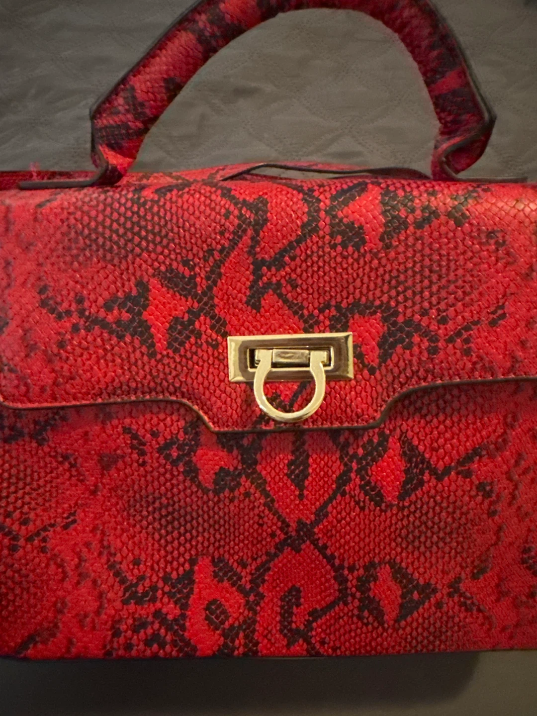 JUSTFAB - Red Snakeskin Print Handbag with Shoulder Strap ⚽ - photo 2