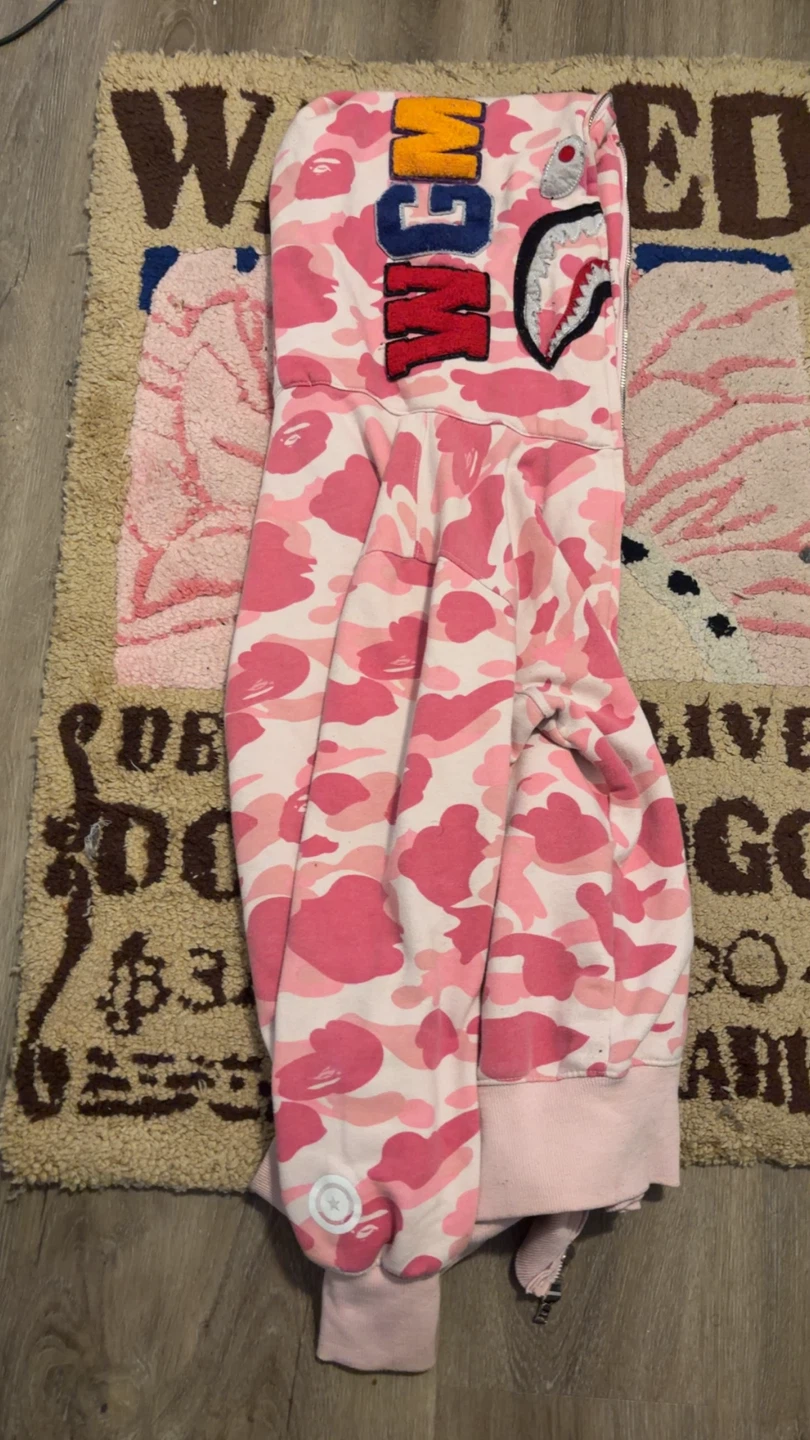 A Bathing Ape Pink Camo Shark Full Zip Hoodie