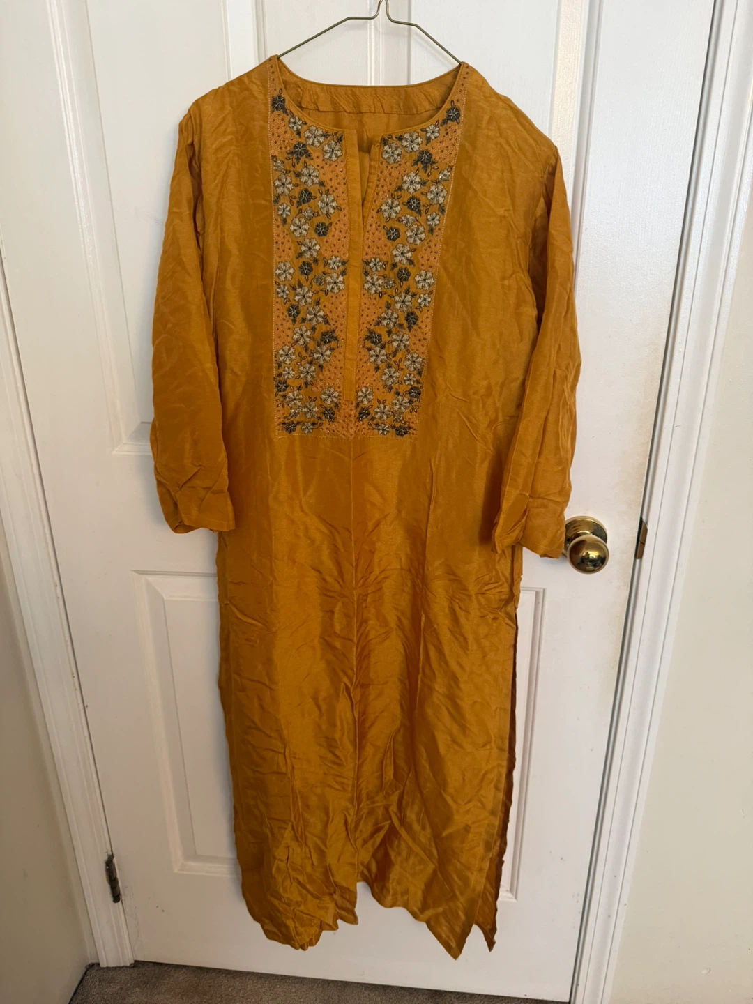⚽ Mustard Yellow Embroidered Kurti