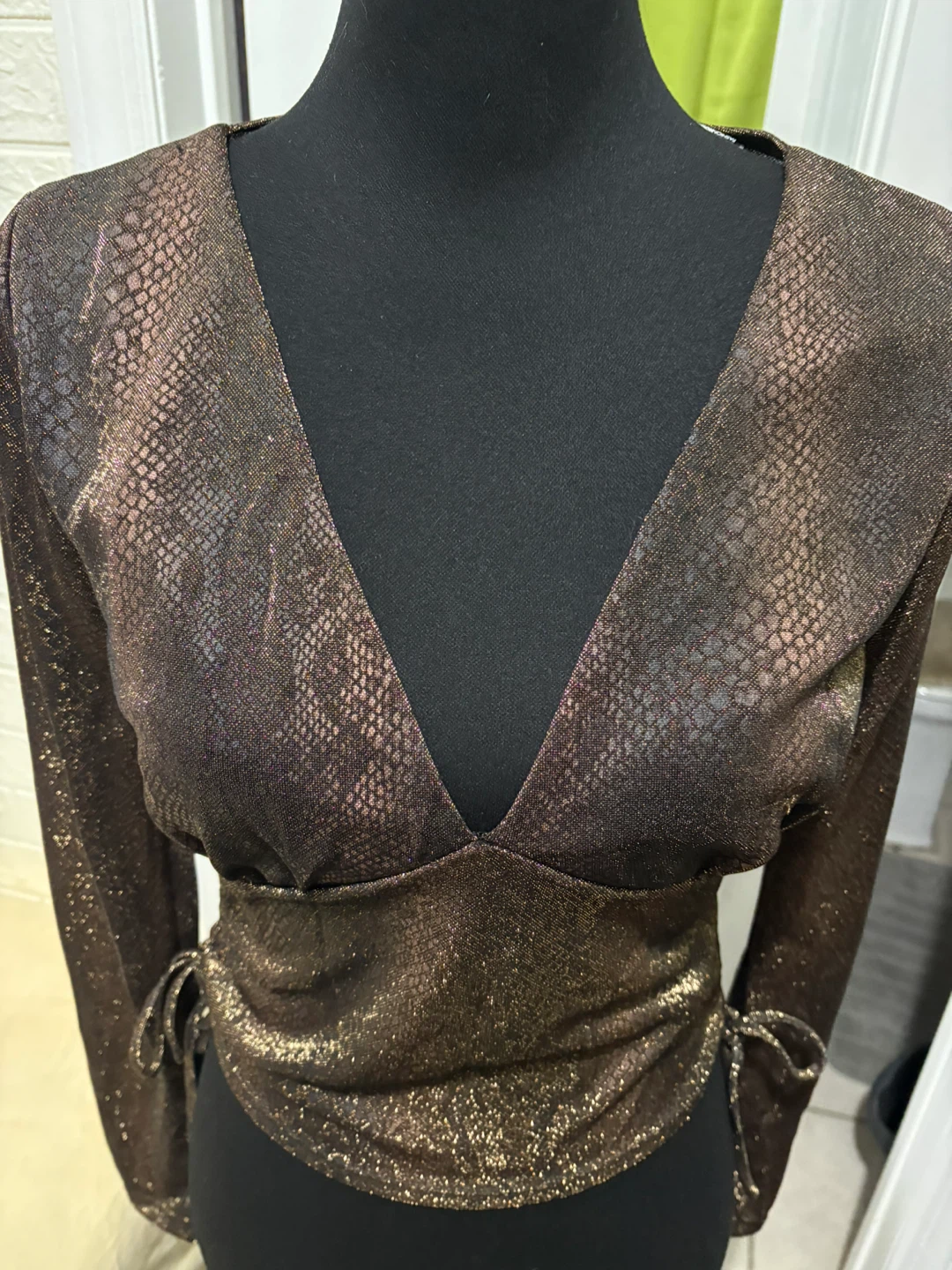Fashion Nova Sparkly Snake Print Ruched Long Sleeve Top - photo 2