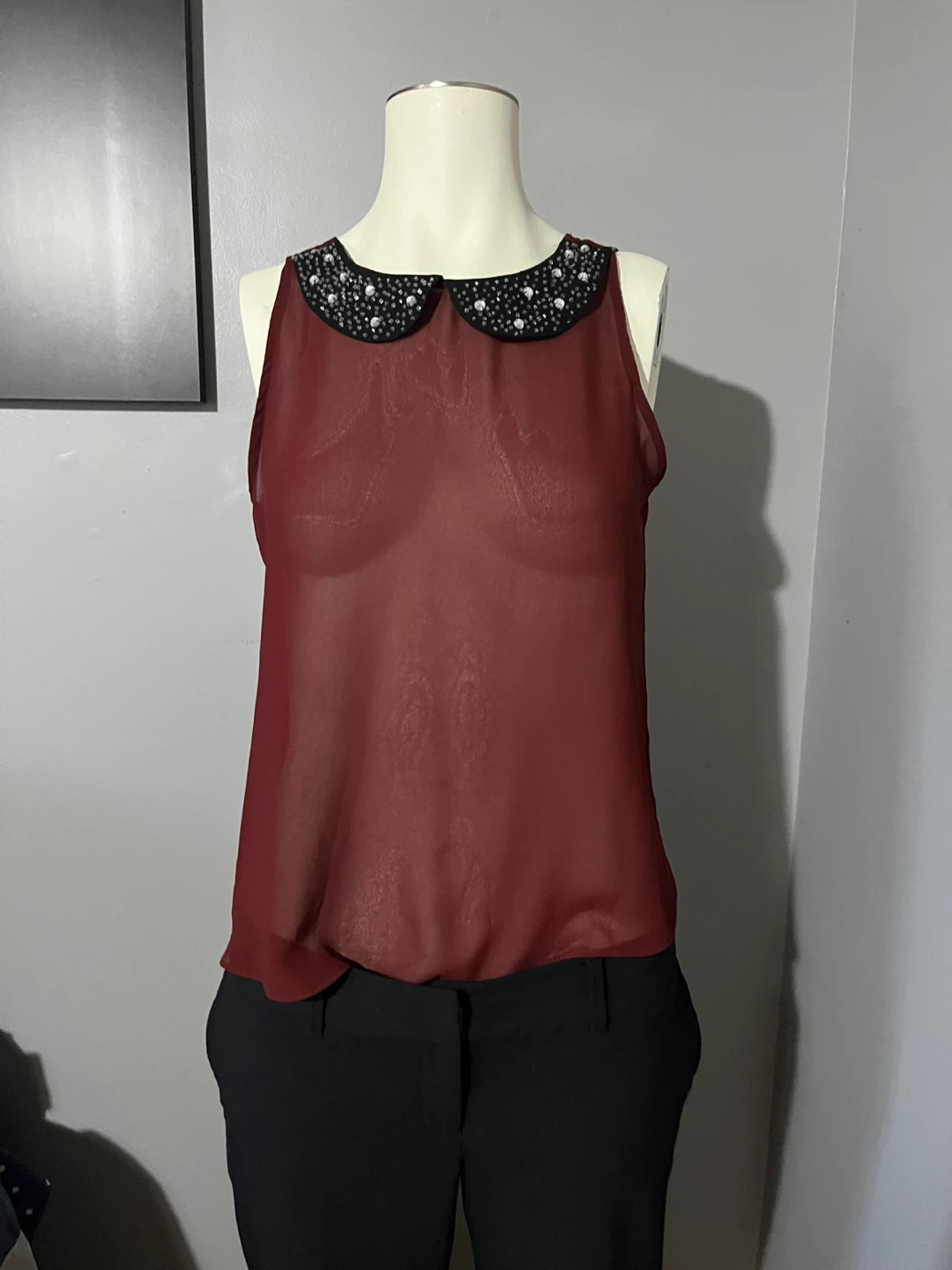 Small size Sheer Embellished Collar Blouse