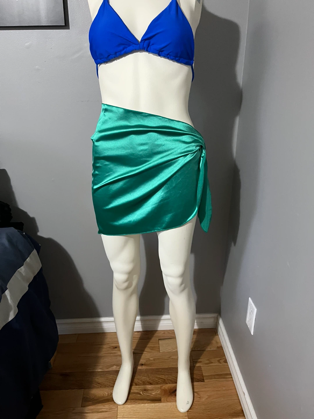 Green Satin Sarong Skirt