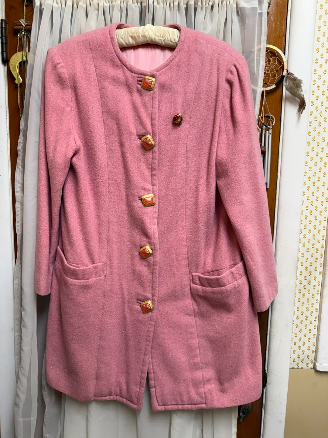 Pink Textured skirt suit with Gold Buttons - photo 2