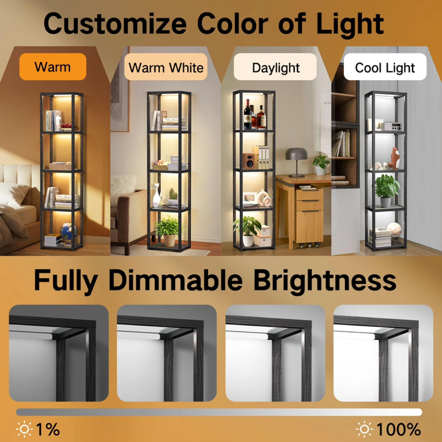 OUTON 67" Glass Display Shelf with Dimmable LED Floor Lamp - photo 3