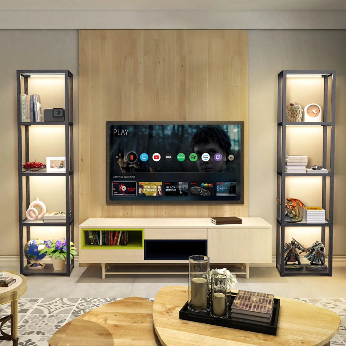 OUTON 67" Glass Display Shelf with Dimmable LED Floor Lamp - photo 4
