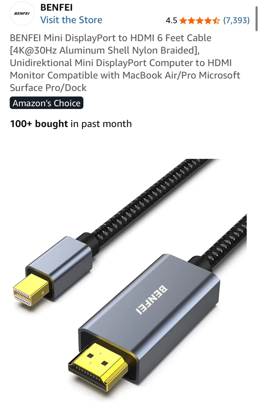 BENFEI Mini DisplayPort to HDMI Cable 6ft - photo 3