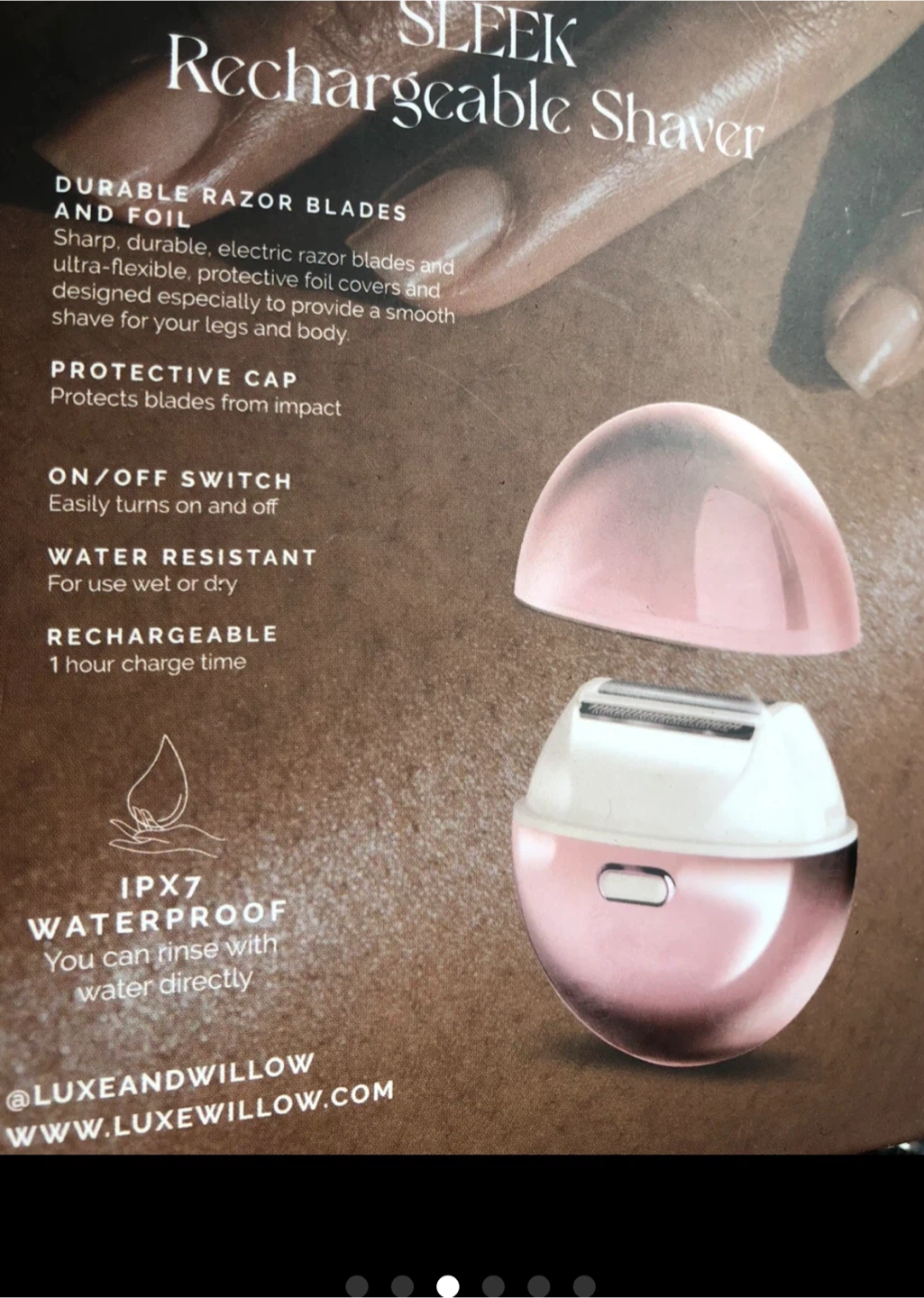 ⚽️  NEW Luxe + Willow Sleek Rechargeable Shaver - Rose Gold - photo 3