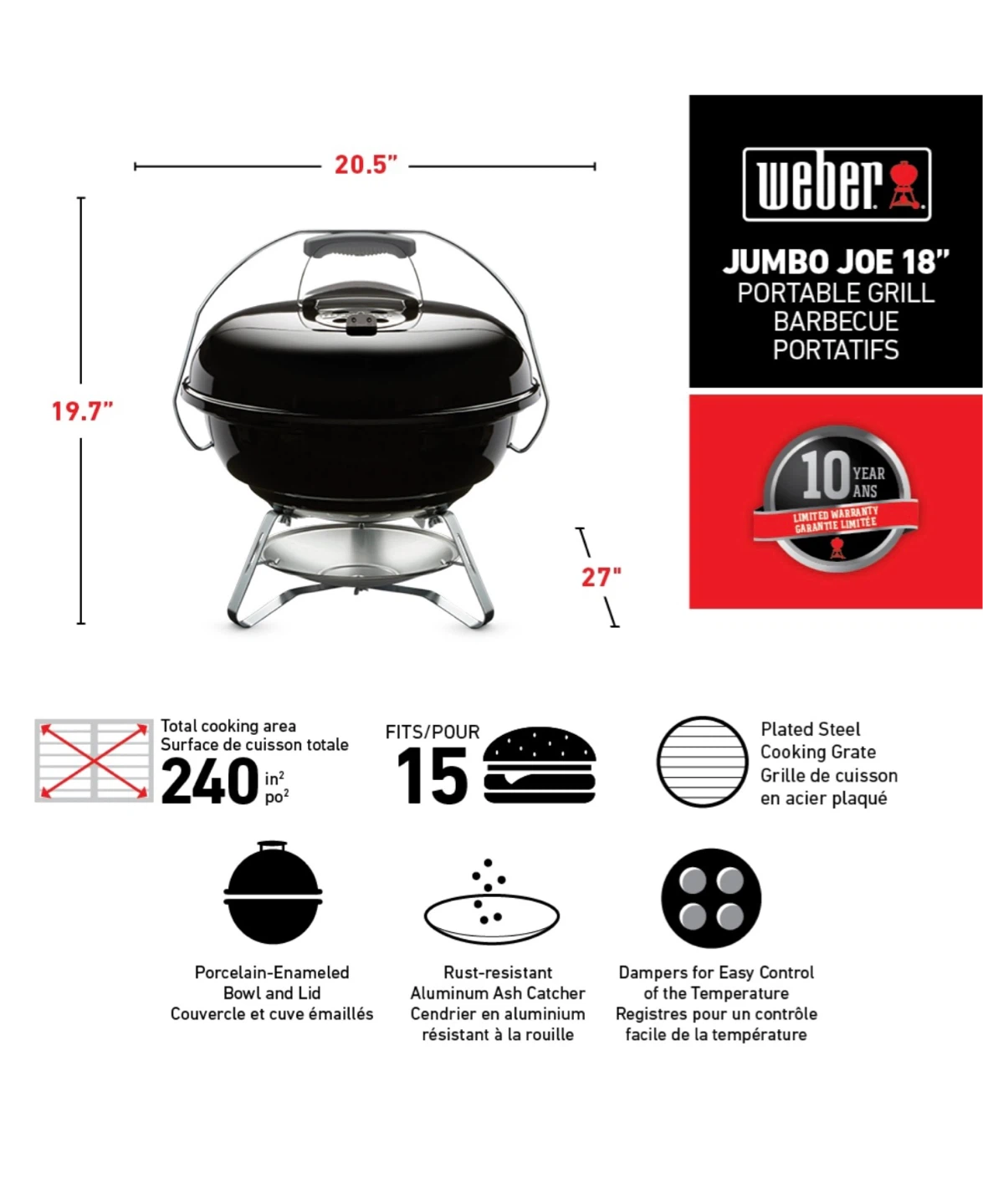 ⚽ Weber Jumbo Joe 18" portable barbecue grill - photo 5