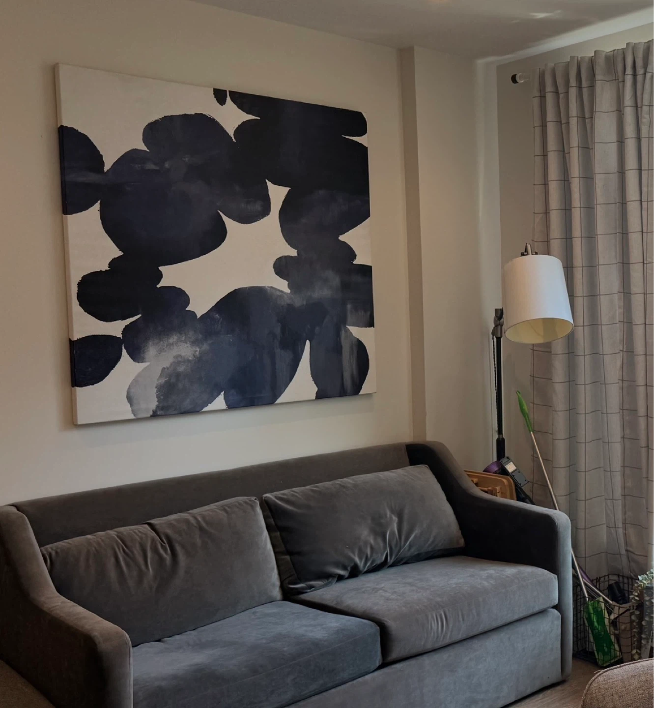 Crate and Barrel Grey Velvet Sofa