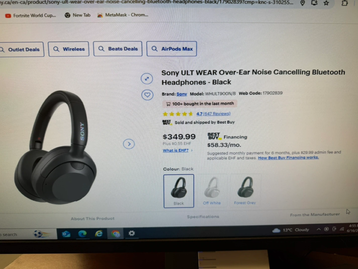 Sony ULT WEAR Over-Ear  Bluetooth Headphones - Black