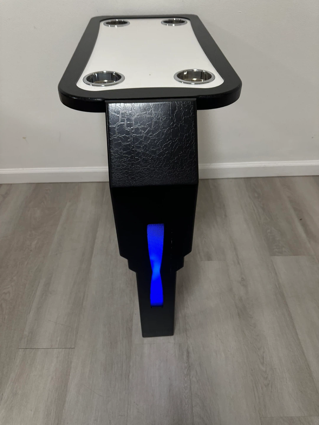 Black and White Side Table with 4 Cup Holders and Blue LED Light