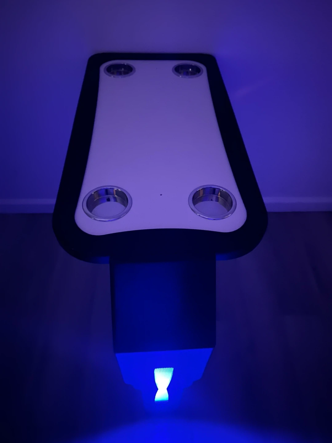 Black and White Side Table with 4 Cup Holders and Blue LED Light - photo 5
