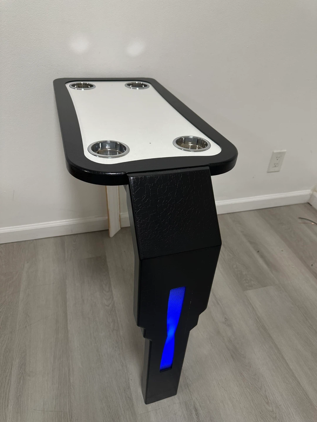 Black and White Side Table with 4 Cup Holders and Blue LED Light - photo 2
