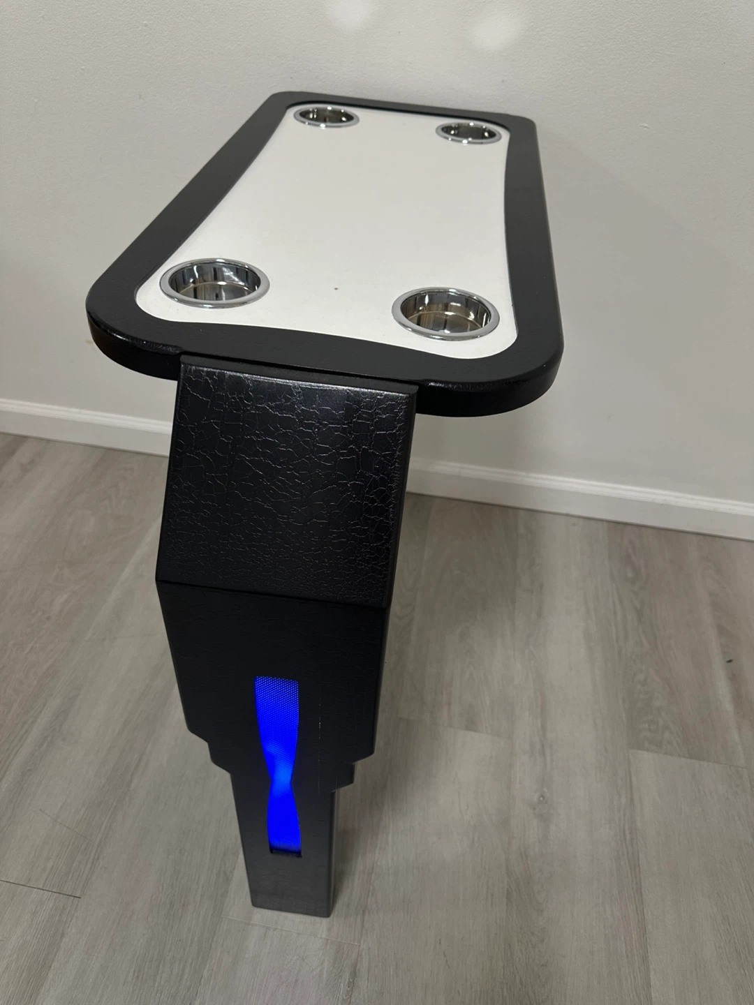 Black and White Side Table with 4 Cup Holders and Blue LED Light - photo 3