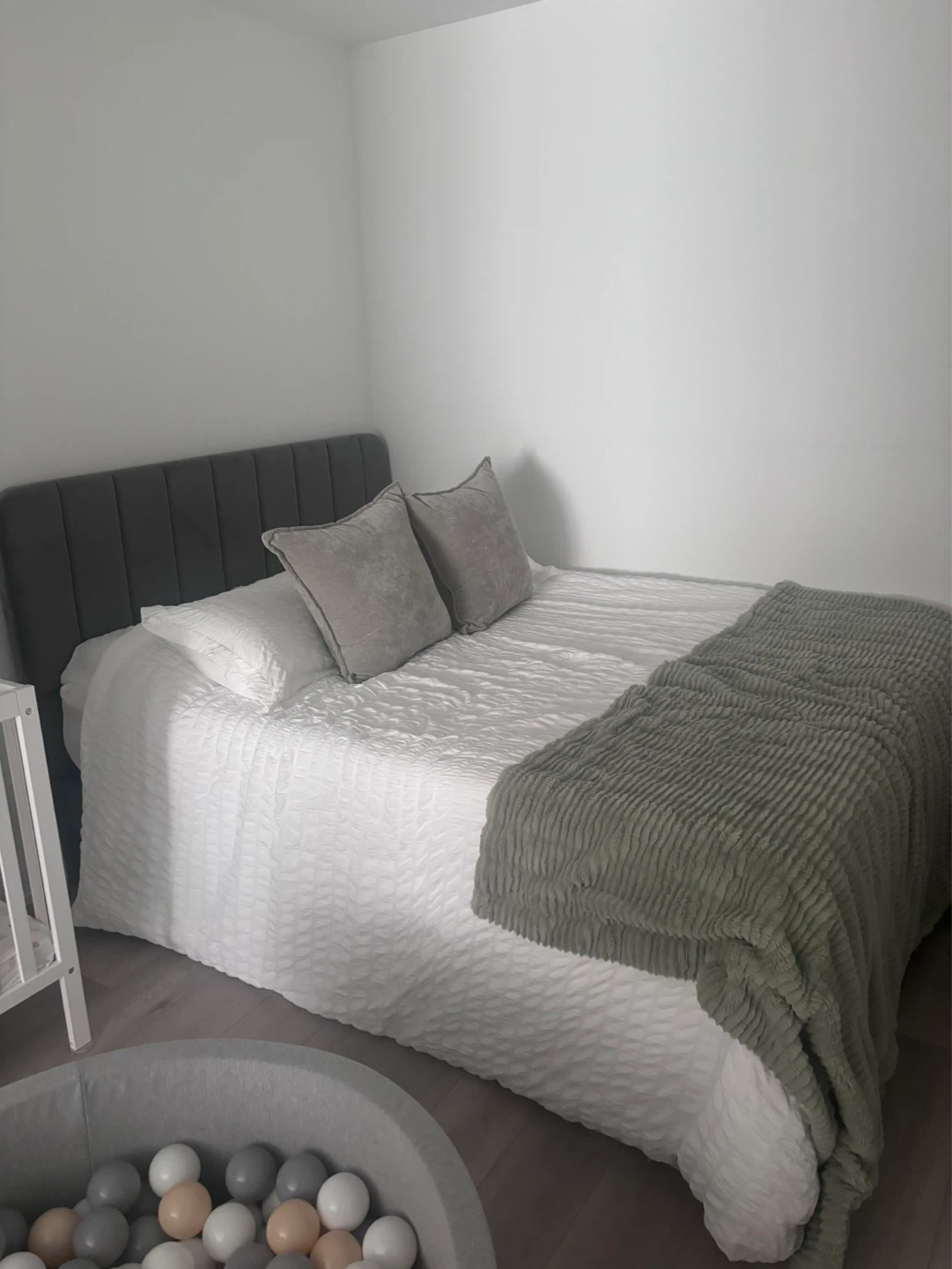 Dark Grey queen size Upholstered Headboard & bed frame