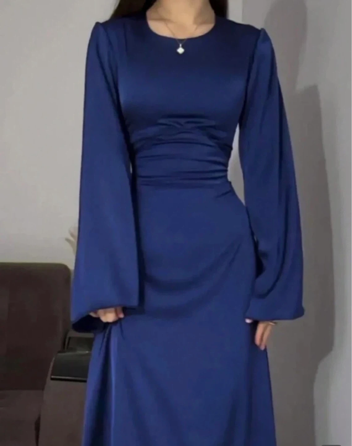 Navy Blue Satin Maxi Dress