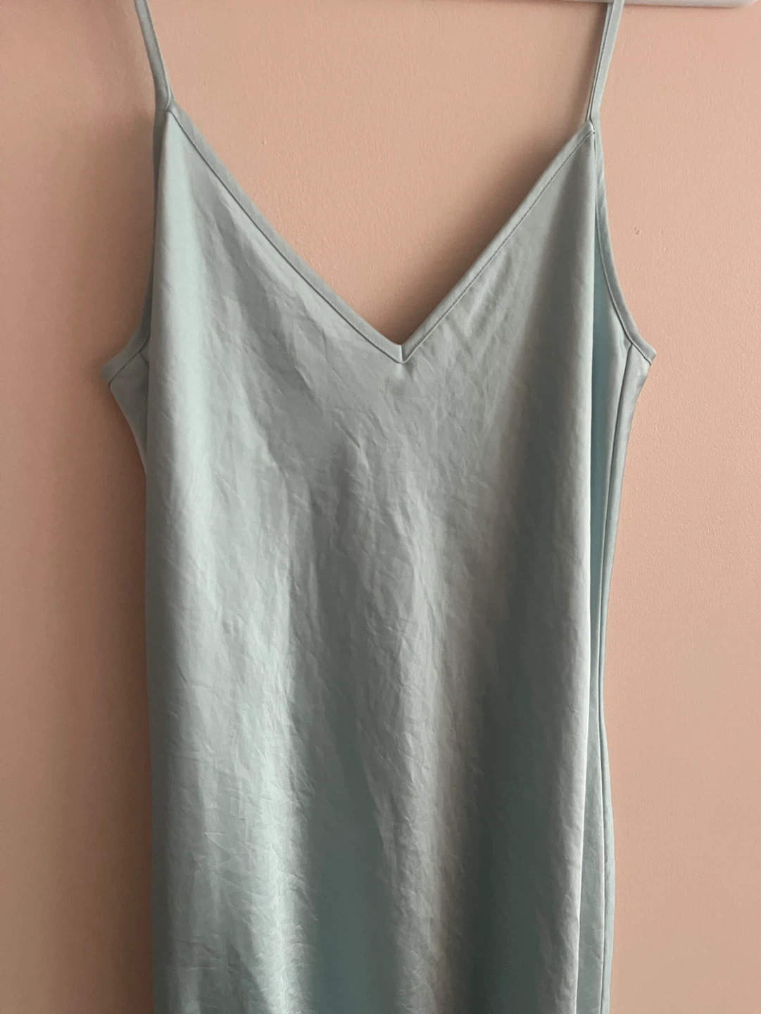 Aritzia silk/satin light blue midi dress