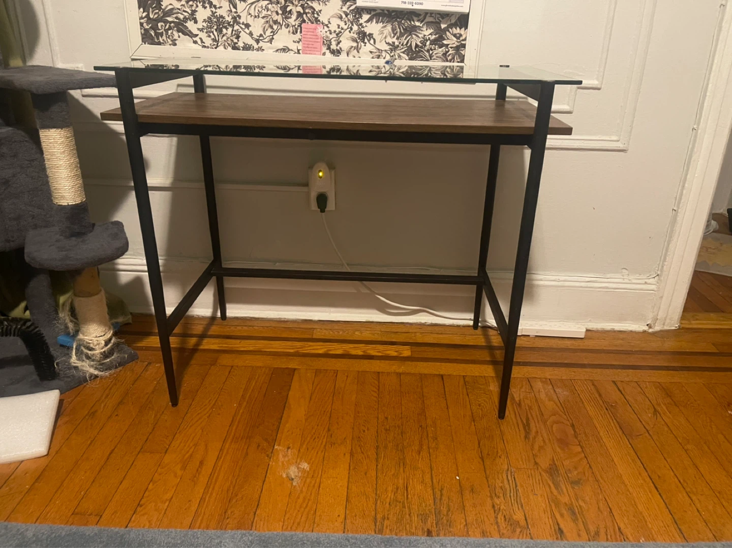 Glass Top Desk with Wood Shelf - photo 3