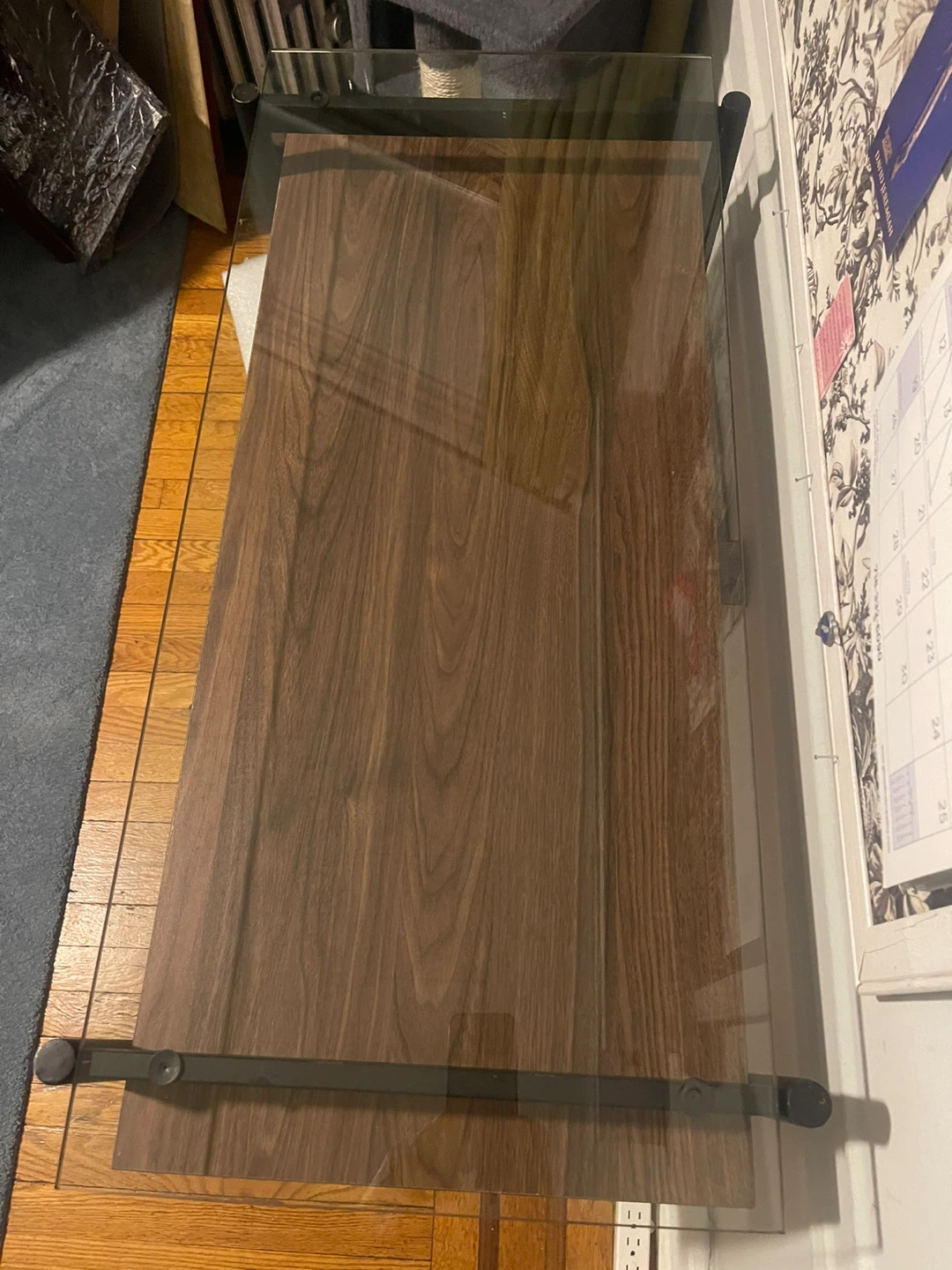 Glass Top Desk with Wood Shelf - photo 2