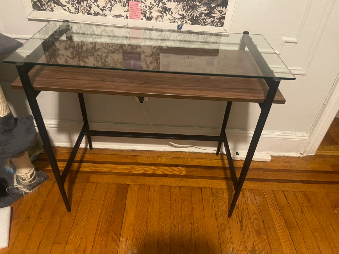 Glass Top Desk with Wood Shelf