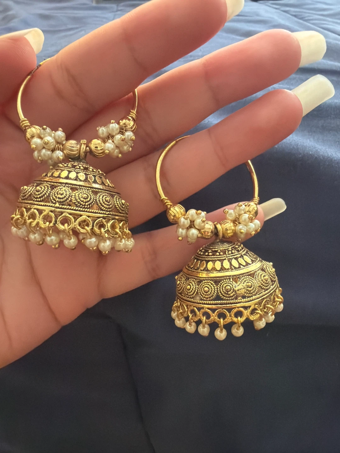 ⚽ Gold Jhumka Earrings with Pearls