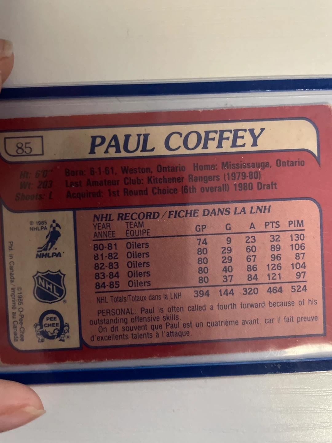 Paul Coffey Edmonton Oilers Hockey Card - photo 2