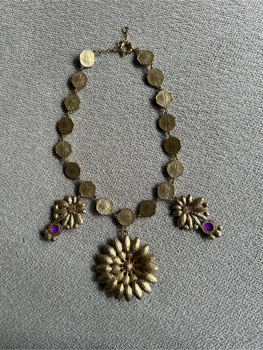 Statement Necklace with Rhinestones and Purple Beads - photo 2