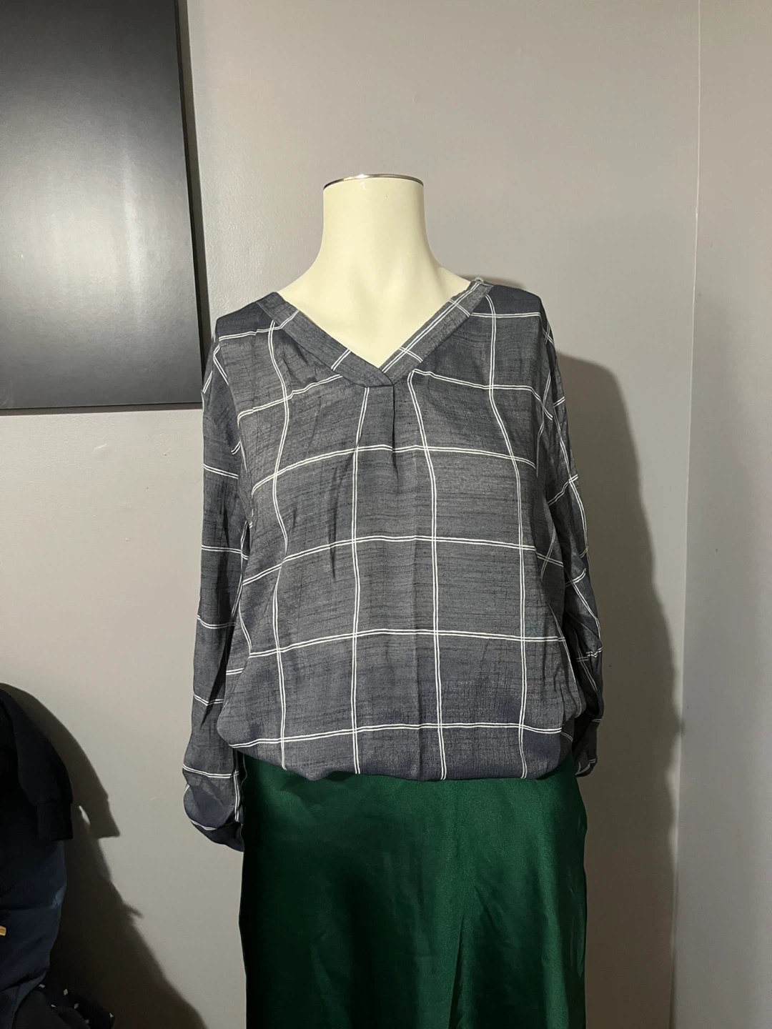Size 14 Women's Grey Plaid Blouse